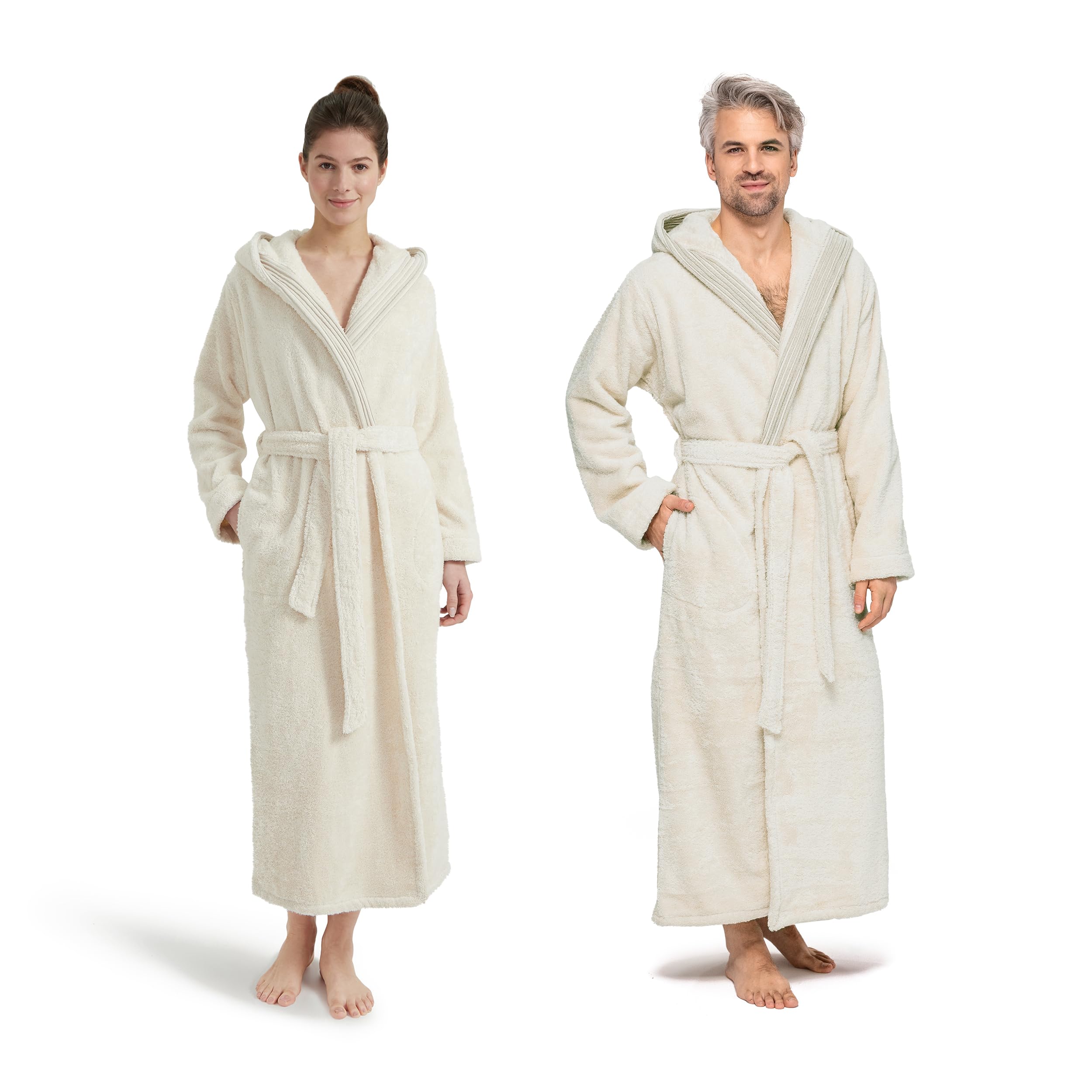 möve Wellness hooded bathrobe with chenille piping in size XS made of 100 % cotton (Spinair), nature