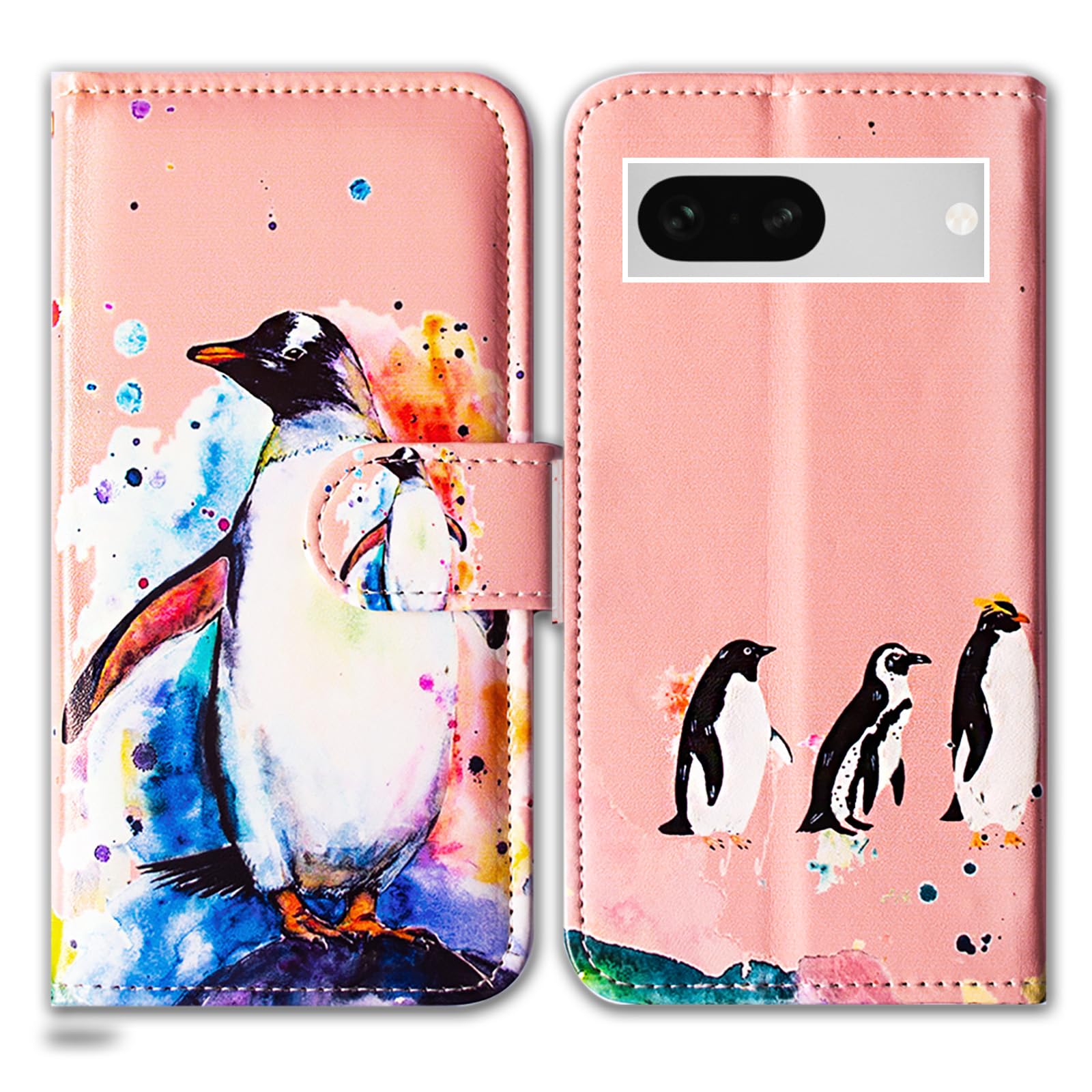 Bcov Case For Pixel 8a,Penguin Drawing Leather Flip Phone Case Wallet Cover with Card Slot Holder Kickstand For Google Pixel 8a