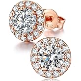 Jiahanzb Halo Stud Earrings for Women 925 Sterling Silver Cubic Zirconia Earrings