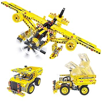 Building Blocks Toy Technic 2 in 1 Dump Truck and Propeller Plane Engineering Construction Set 361 Pieces Educational for Kids 6 Year Old up Creative Birthday Gift
