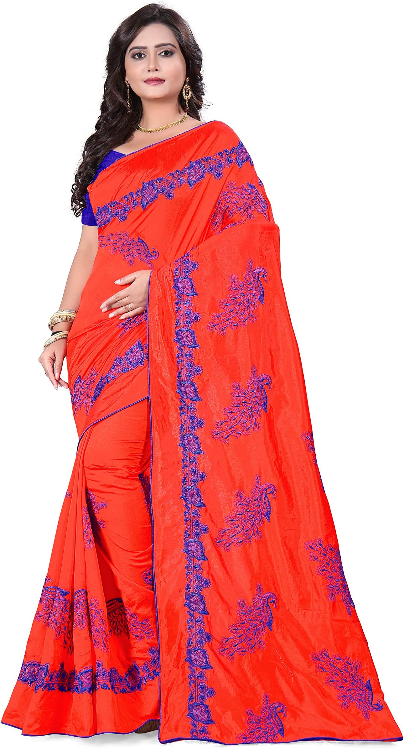 Silk with Blouse Piece Saree (Riva383_Red_Free Size)