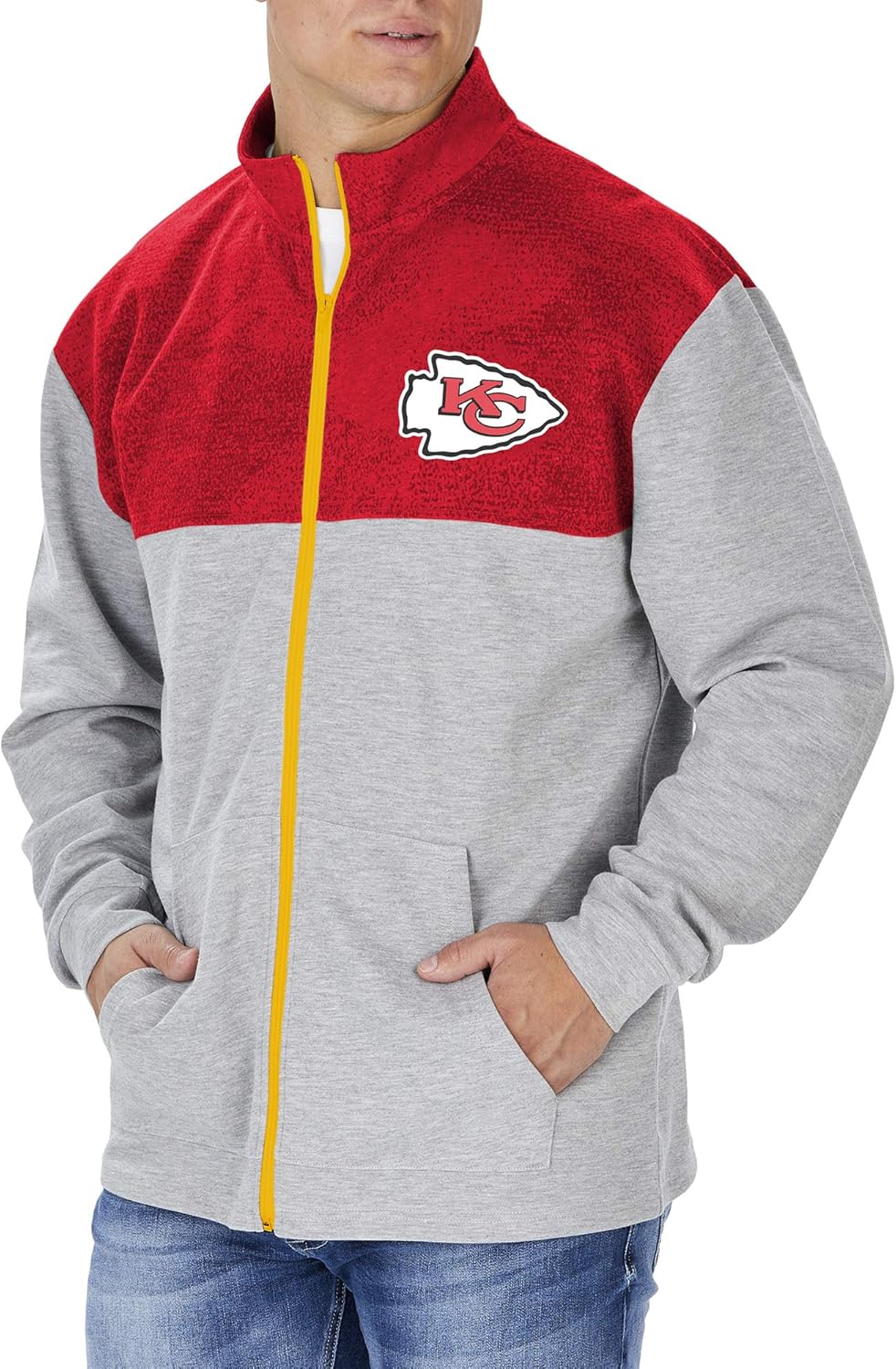 Zubaz NFL Kansas City Chiefs Men's Full Zip Track Jacket, Gray, Small