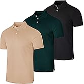 Real Essentials 3 Pack: Men's Cotton Pique Short Sleeve Polo Shirt - Performance Polo (Available in Big & Tall)
