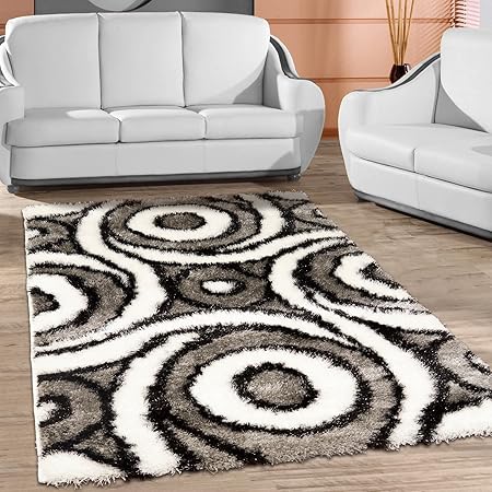 Luxe Shaggy Tapis Zig Paillettes Gris Différentes Tailles