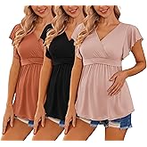 Ekouaer Maternity Shirts 3 Packs Flying Short Sleeve Nursing Tops Pregnancy Clothes