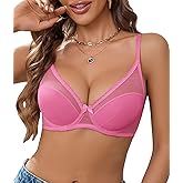 Avidlove Sexy Bras for Women Lace Mesh Bra Deep V Minimizer Bras Comfy Underwire Bralette No Padded Lingerie