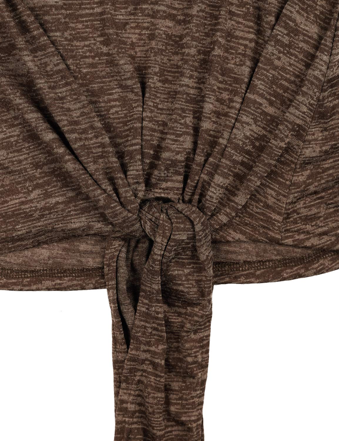 Blooming Jelly Ladies Tie Up Top Asymmetric Casual T Shirt Summer Tops for Women Going Out Brown,S