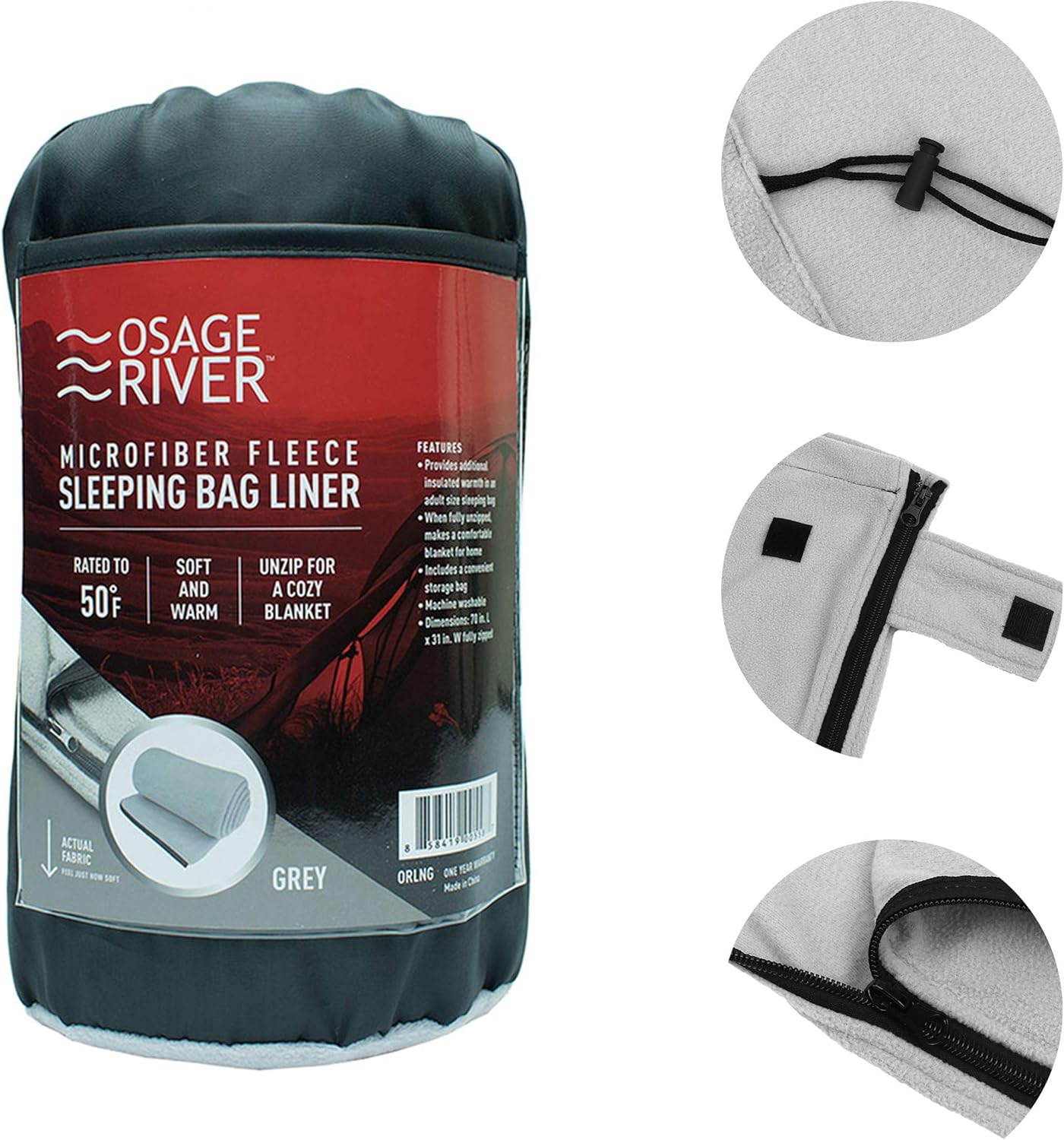 OSAGE RIVER Microfiber Fleece Sleeping Bag Liner, Grey : Sports & Outdoors