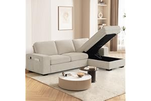 MEROUS 99" Convertible Sectional Sofa Couches for Living Room,Modern L Shaped Couch,Comfy Upholstered Chenille Sofa with Reversible Storage Chaise,Removable Cushion Cover,USB & Type-c Charging (Beige)