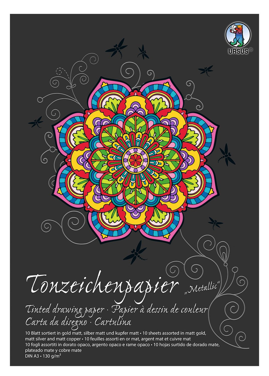 Ursus 2154098SE Coloured Paper DIN A3 130 g 10 Sheets 3 Assorted Designs Copper/Gold/Silver Matt