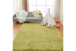 AMTOVO Area Rugs for Living Room, Fluffy Green 4x6 Clearance Bedroom Rug, Large Throw Shag Carpet for Nursery, Kids, Playroom Home Decor