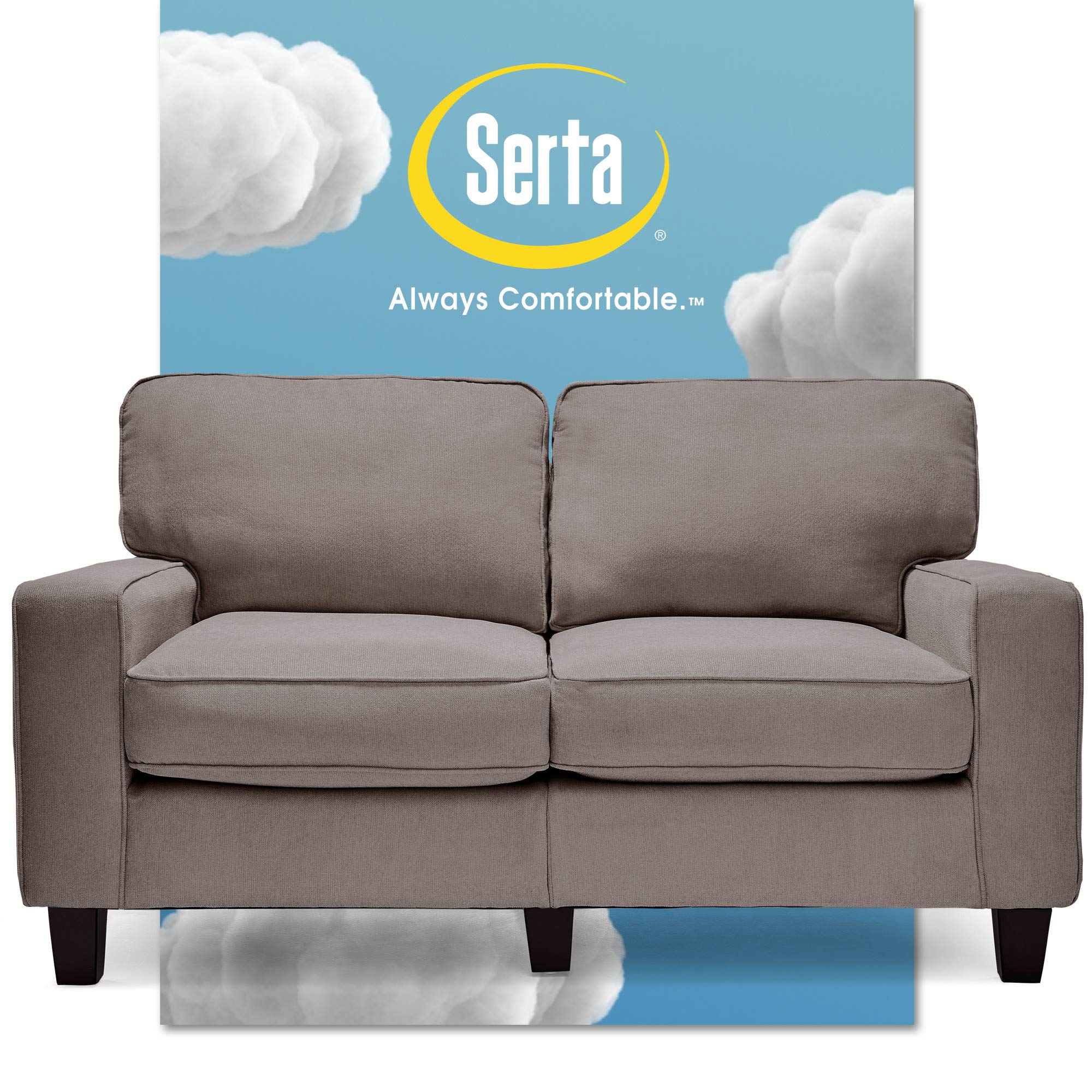 Serta Palisades Upholstered Sofas for Living Room Modern Design Couch, Straight Arms, Soft Fabric Upholstery, Tool-Free Assembly, 61" Loveseat, Glacial Gray