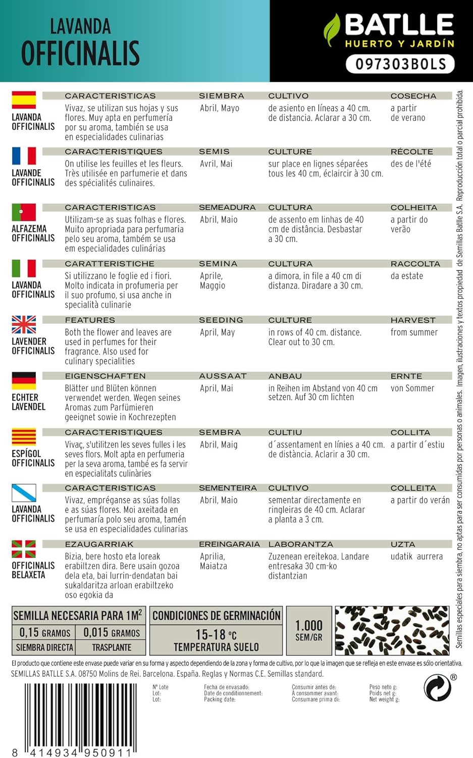 Semillas Aromáticas - Lavanda officinalis - Batlle: Amazon.es: Jardín