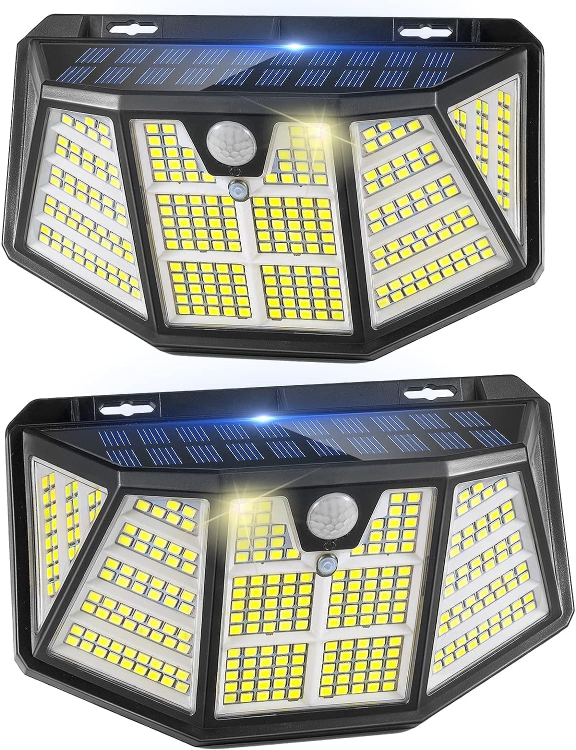 ソーラーライト 屋外 センサーライト 電気代0 【自動点灯 310LED 5面発光 3つ知能モード 太陽光発電 IP67防水】 防災対策 ガーデン 屋外ウォール 壁掛け/庭先/表玄関/駐車場 両面テープ・ネジ 設置簡単 ペンダント 防犯 ソーラーセンサー (二個セット)