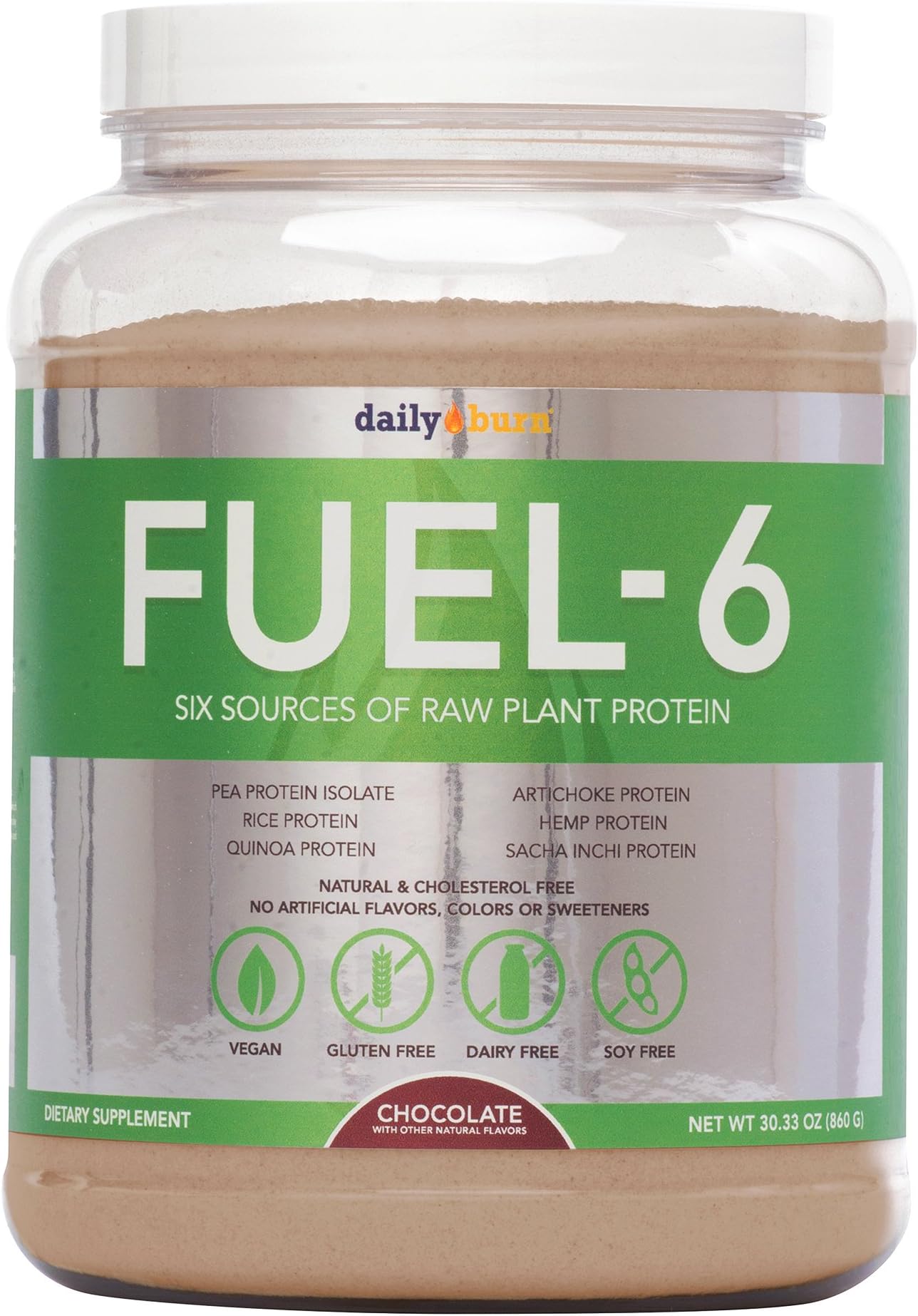 Great Tasting, Non Gritty Fuel-6 Chocolate Protein Powder by DailyBurn: 100% Vegan, Gluten-Free, Dairy-Free, Soy-Free (886 Grams/31.25oz, 20 Servings)