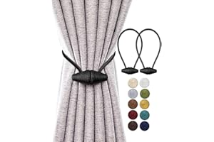 TECVINCI Magnetic Curtain Tiebacks with Upgrade Larger Magnet, 2 Pack 16 Inch Drapery Holdbacks for Indoor & Outdoor Curtain - Black