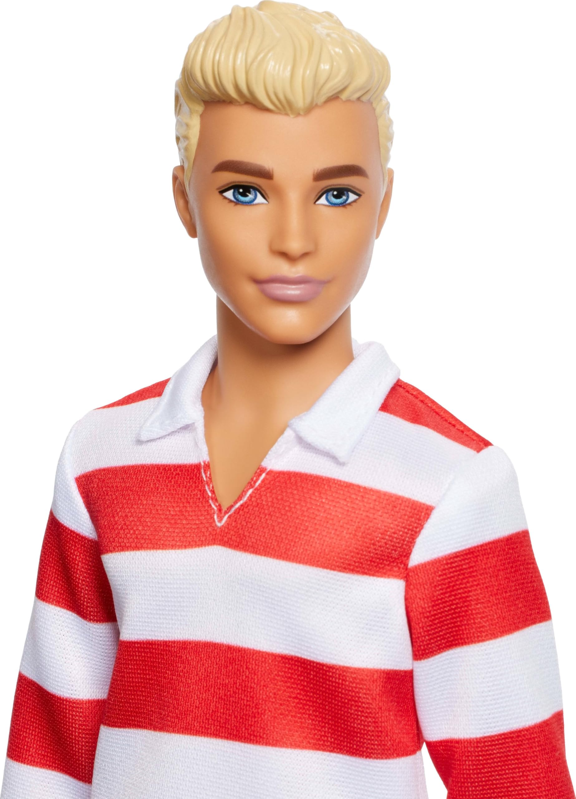 Barbie Fashionistas Ken Doll #241 with Blonde Hair Wearing Red and White Striped Polo Shirt with Pink Shorts, White Crew Socks and Sneakers