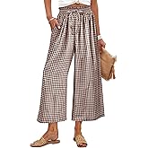 ANRABESS Womens Striped Gingham Palazzo Capri Pants Pajama Wide Leg Lounge Trousers Plaid Cute Crop PJ Bottoms with Pockets