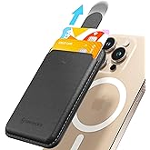 Sinjimoru Pull & Eject Magnetic Wallet for iPhone, Vegan Leather Magnetic Card Holder, Compatible with MagSafe Wallet, M-Pull Tab Wallet Black