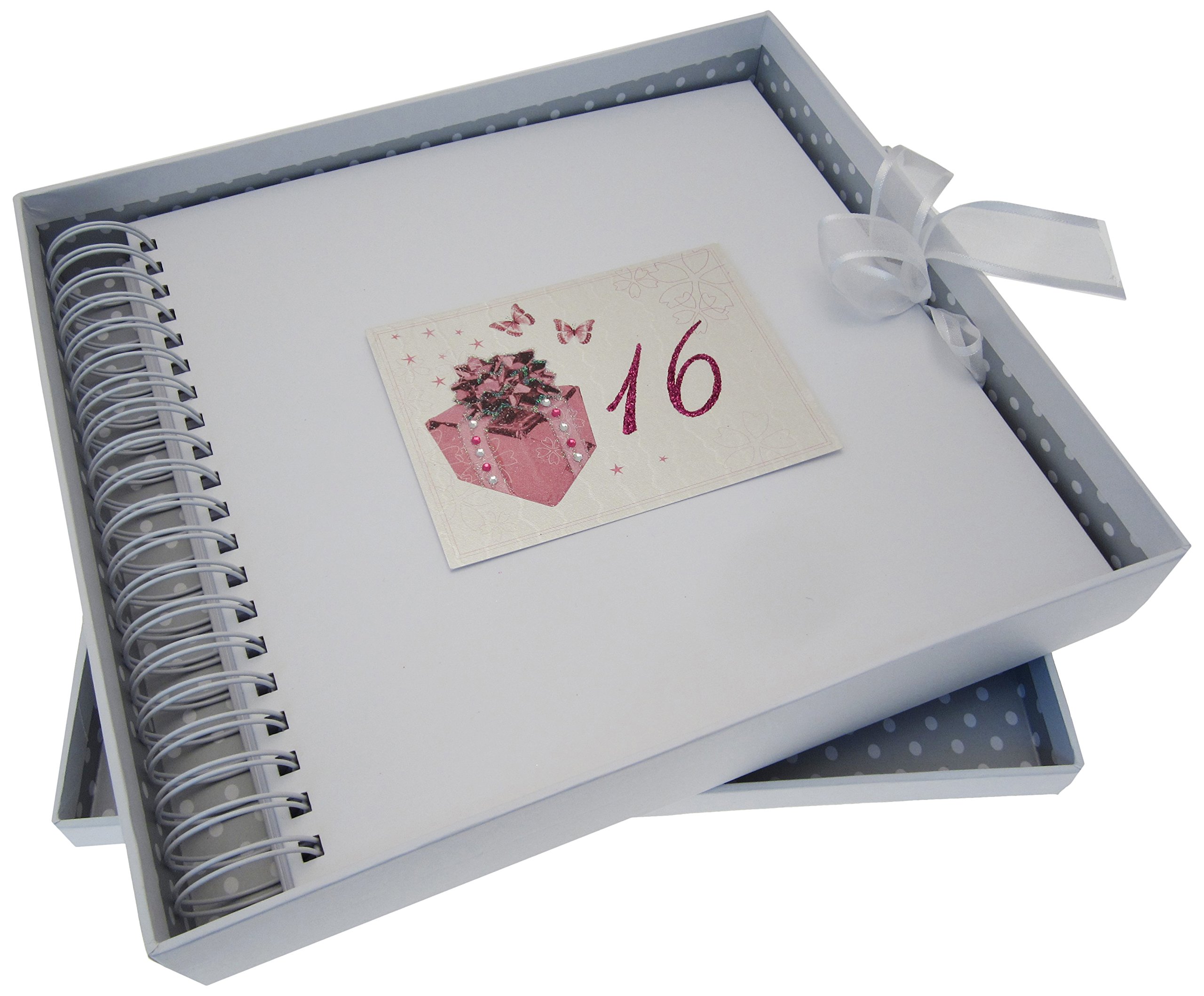 WHITE COTTON CARDS Age 16 Pink Present,Handmade Card & Memory Book