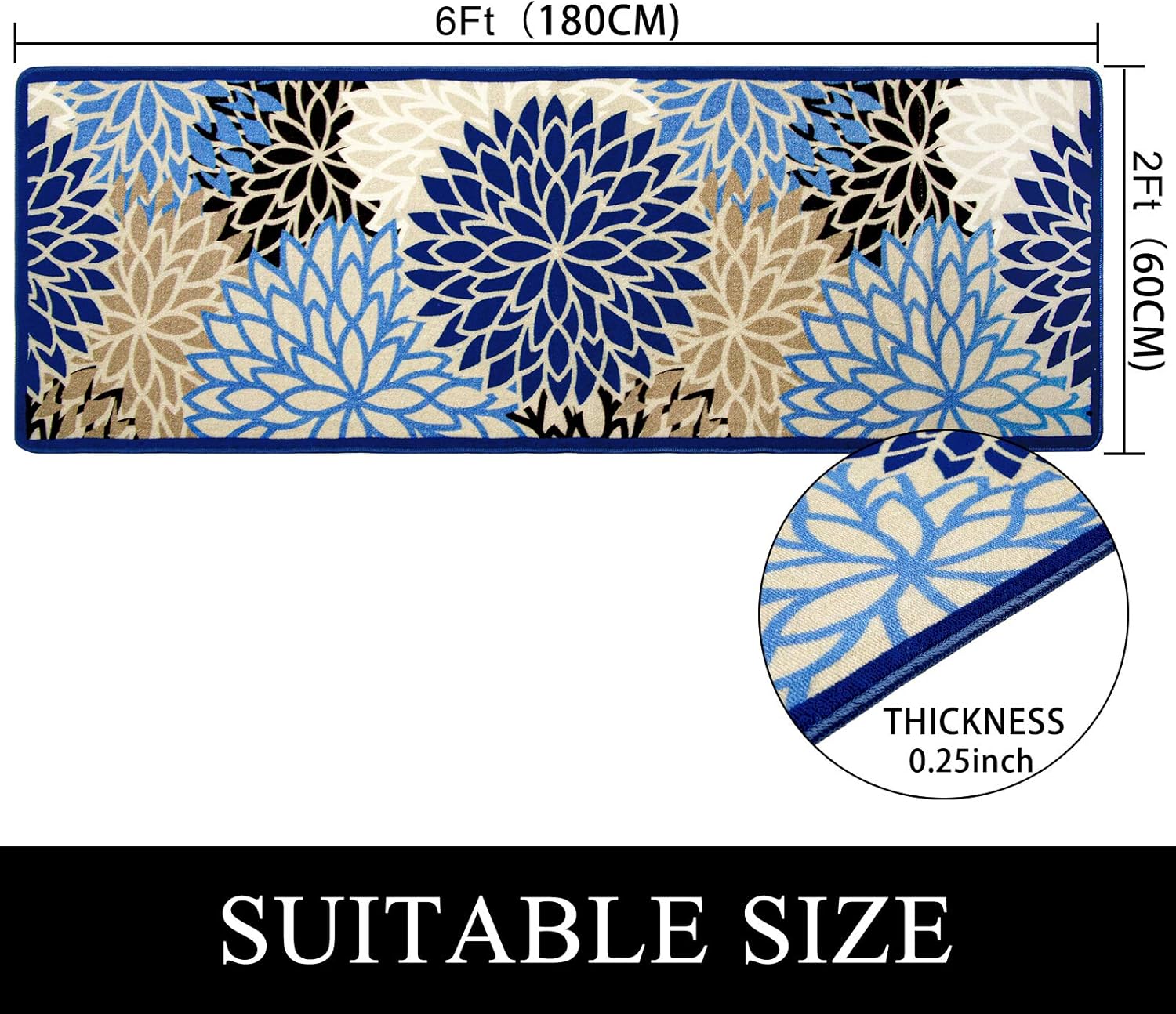 HEBE Floral Medallion Runner Rug 2'x6' Non Skid Washable Accent Distressed Throw Rugs Floor Carpet for Door Mat Laundry Room Entryway Hallways: Kitchen & Dining