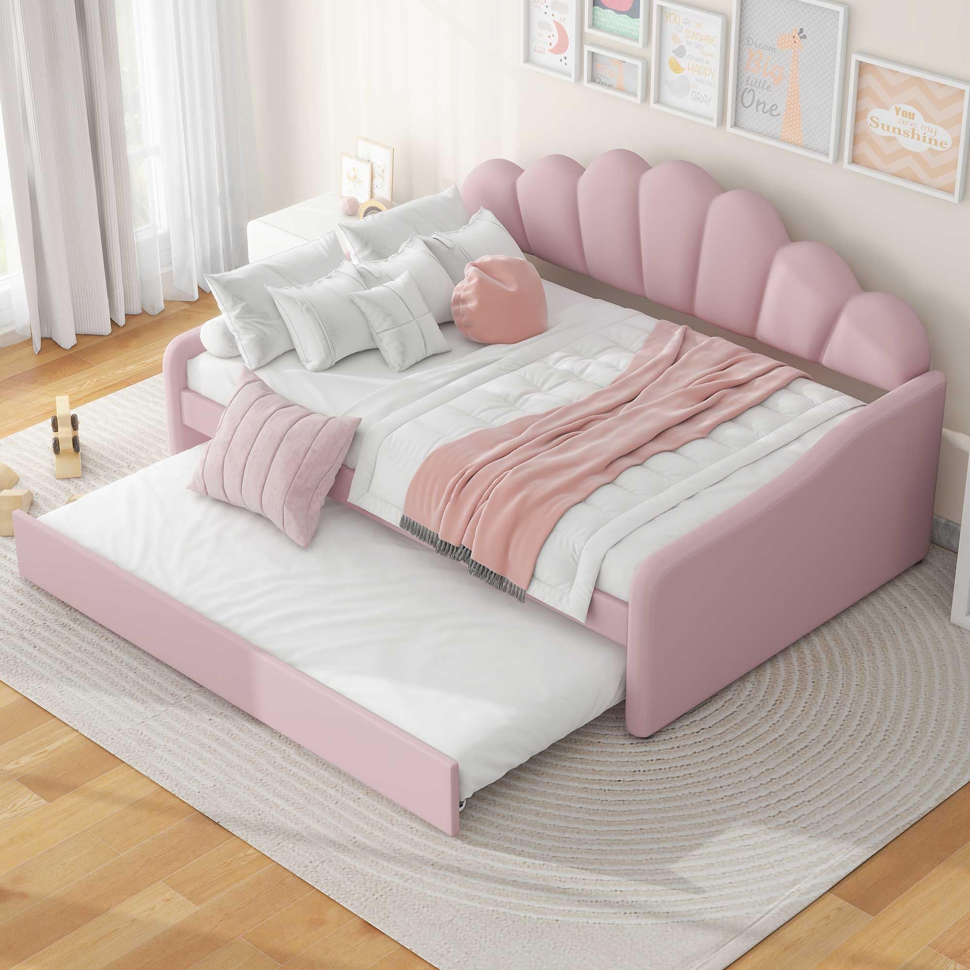Photo 1 of ***Only Box 3 Of 3*** Bellemave Full Size daybed with Trundle, Sofa Bed Full Size, daybed with Trundle for Adults, Kids, Girls, Teens, for Living Room, Velvet, Pink