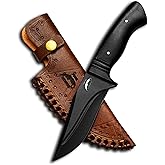 prime damascus Handmade Skinning Hunting Knife With Leather Sheath- Full Tang Cool Knives For Outdoor Camping- Best Outdoorsman Gift