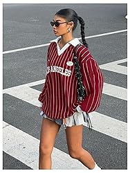 SOLY HUX Women's Oversized Tees Striped Letter