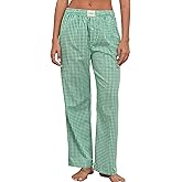 Viakeo Womens Pajama Pants Cotton Plaid Lounge Pants Y2K Pj Bottoms Drawstring Sleepwear With Pockets S-3XL