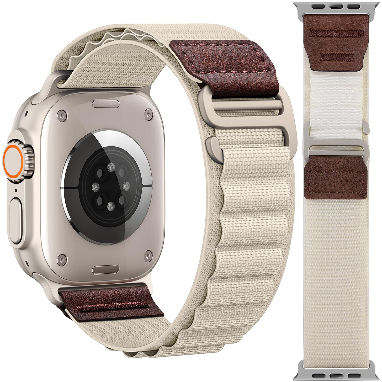 Alpine Loop with Leather Design for Apple Watch Ultra 3/2/1 Bands 49mm 46mm 45mm 44mm 42mm 41mm 40mm 38mm Men Women, Soft Stretchy Nylon Sport Band for iWatch Series 11 10 9 8 7 6 5 4 3 2 1, SE 3 2 1