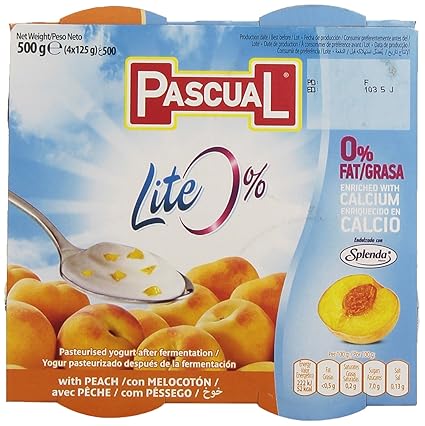Pascual Yogur Lite 0% Con Melocotón Y Enriquecido En Calcio - Pack ...