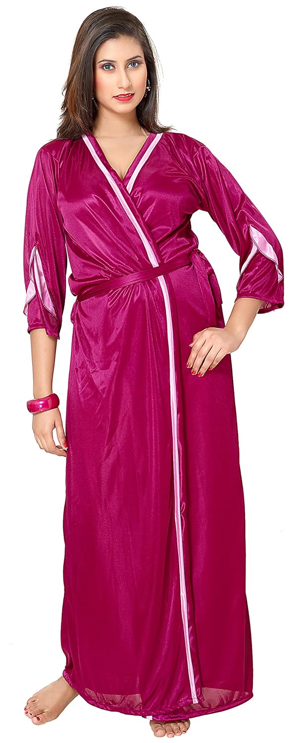 fashigo women's 2 piece satin nighty (free size)
