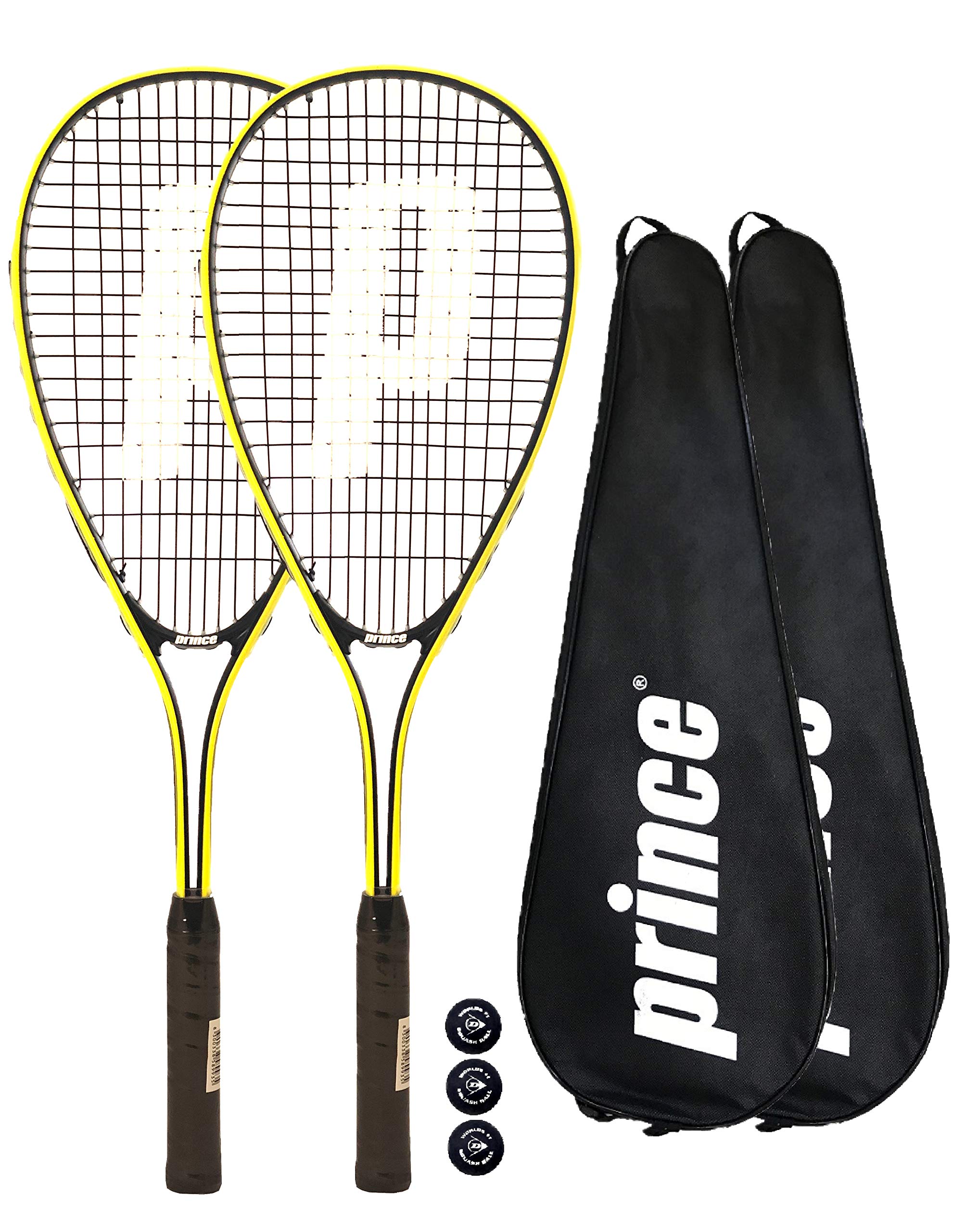 Prince 2 x Power Ti Squash Rackets + Covers + 3 Squash Balls (Various