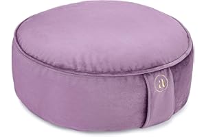 AJNA Buckwheat Meditation Cushion Round Zafu Yoga Pillow - Zafu Meditation Cushion Velvet with Zippered Organic Cotton Liner to Add or Remove Hulls | Machine Washable - Free Carry Bag (Amethyst)