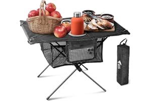 ZUNE LOTOO Portable Camping Table Folding, Small Beach Table Foldable with Drink Holder & Mesh Storage & Carry Bag Compact Ca