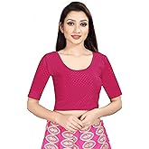 Fressia Fabrics Round Neck Pure Dobby Cotton Stretchable Elbow Sleeve Readymade Saree Blouse for Women Stylish (us208)