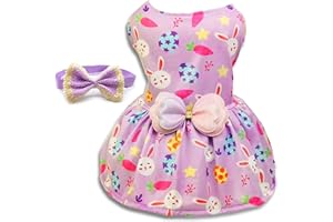 MIIEMIU Easter Day Dog Cat Dress, Holiday Bunny Easter Eggs Carrots Dress Outfits Skirt for Small Boys and Girls Puppies Pets Doggie