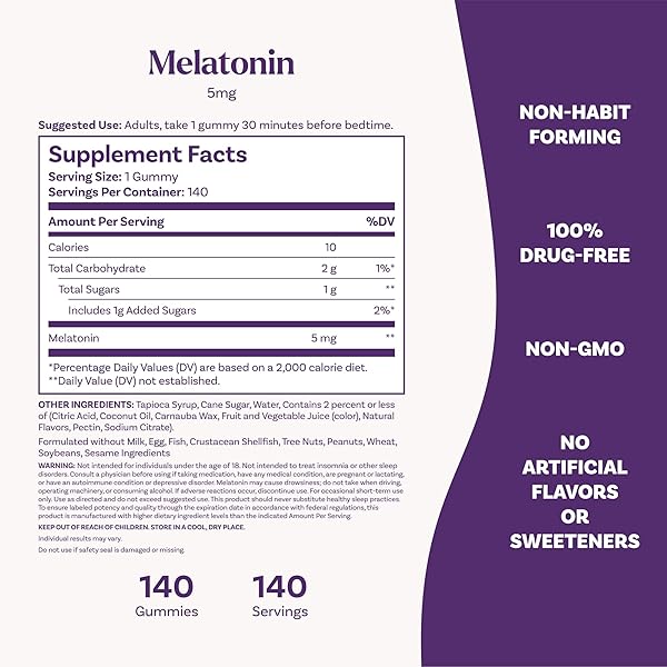 NATROL 5MG MELATONIN GUMMIES, SLEEP SUPPORT FOR ADULTS, MELATONIN SUPPLEMENTS FOR SLEEPING, 140 STRAWBERRY-FLAVORED GUMMIES, 70 DAY SUPPLY