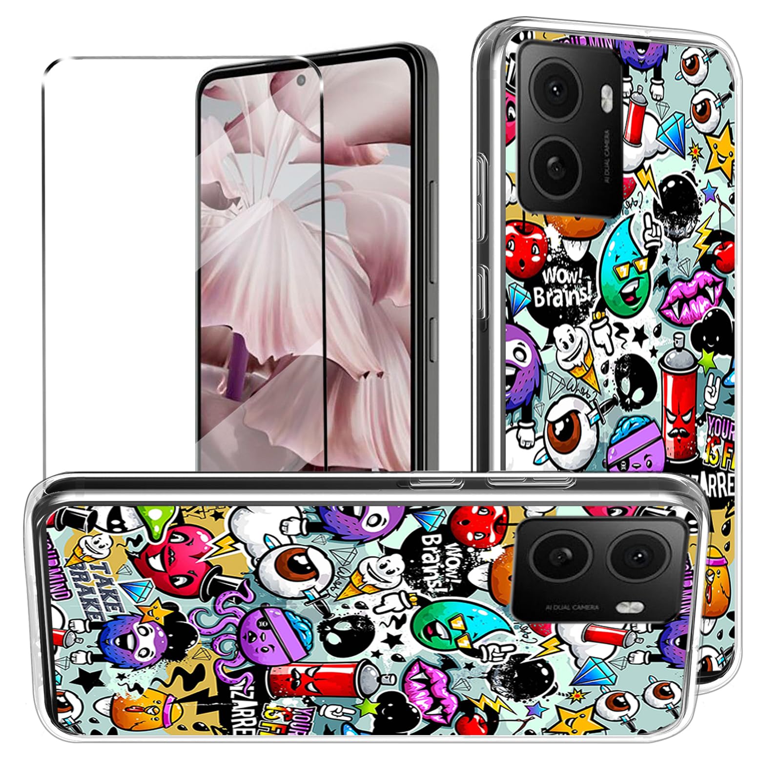 HuiYouMY 2-in-1 Case For HMD Pulse Plus/HMD Pulse Pro/HMD Pulse Cover with 1 Pack Tempered Glass Screen Protector Slim Fit Soft TPU Shockproof Anti-Scratch Phone Case Cover - XS40