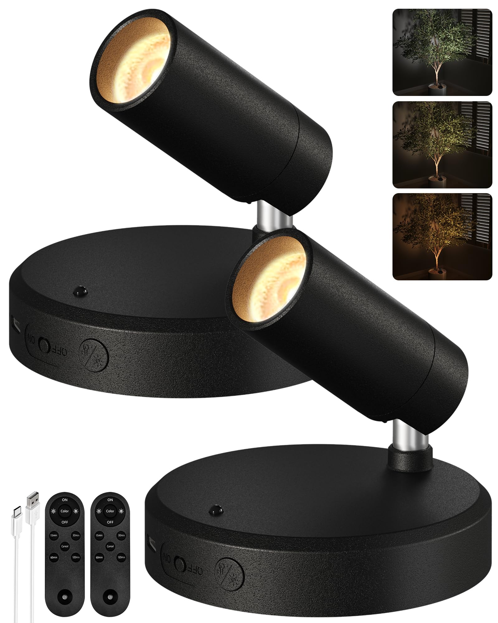 Photo 1 of EZVALO Spotlights Indoor with Remote, 5500mAh Rechargeable Picture Lights, Wireless LED Uplighting with Timer?Dimmable, 3CCT, Display Lights for Plant Painting, Artwork, Accent Lighting (2Pack-Black)