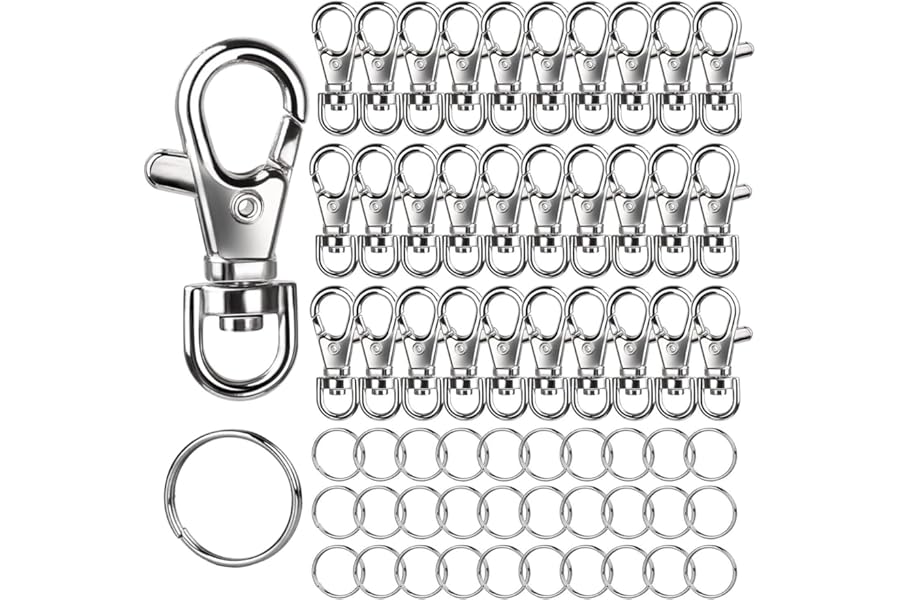 LEOBRO 60PCS Lobster Claw Clasps and Key Rings, 30PCS Keychains Clips and 30PCS Key Chain Ring, Keychain Making kit for Key Chain, Jewelry Making, Art Crafts, Silver