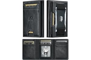 furid Leather Trifold Wallet for Men Slim: Rfid Thin Front Pocket Credit Card Holder - Minimalist Wallets with Metal Plates and Cash Band - Gift for Men Husband Father at Anniversay Brithday