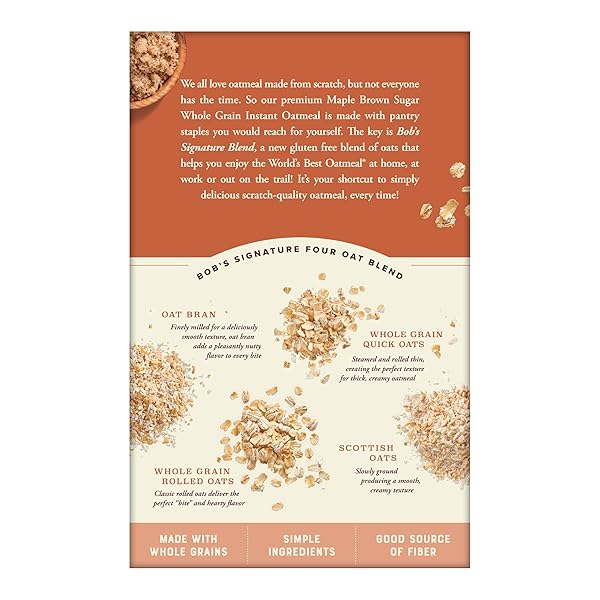 BOB’S RED MILL INSTANT OATMEAL, MAPLE BROWN SUGAR, 6 PACKETS TOTAL, NON-GMO, GLUTEN FREE, WHOLE GRAIN