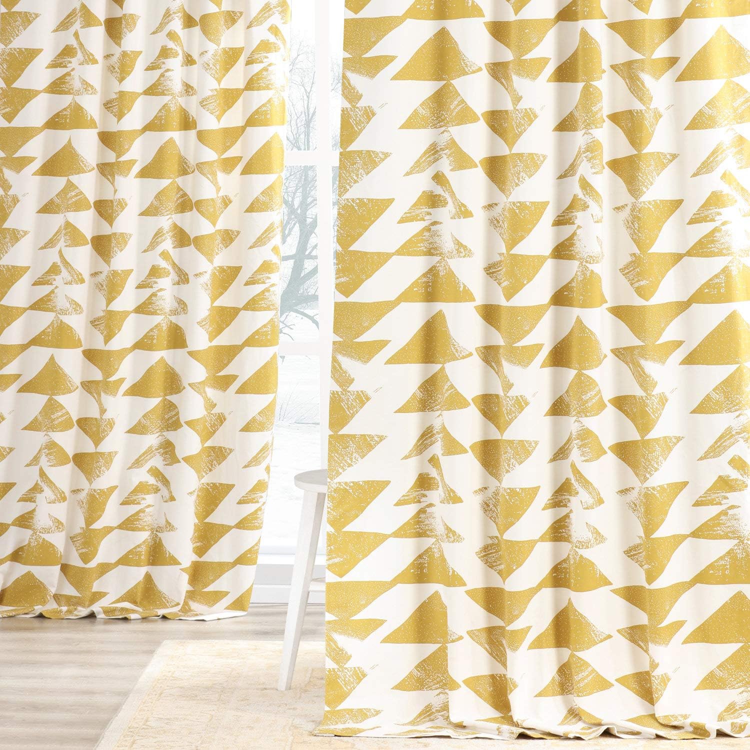 HPD Half Price DrapesModern Triangular Geometric Printed Curtains Cotton Curtains 96 Inches Long (1 Panel) Room Darkening Curtains for Bedroom & Living Room, 50W x 96L, Triad Geometric Gold