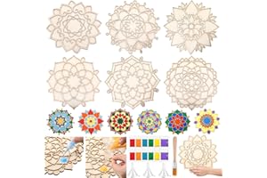 Weekgrat 6 Pcs 9 Inch Diwali Mandala Sand Art Set Reusable Rangoli Mats with Colored Sands Wooden DIY Floral Indian Rangoli Stencils Decorative Plates DIY Crafts for Traditional (Classic)