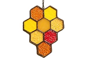 HAOSUM Bee Honeycomb Stained Glass Window Hangings Sun Catcher Ornament Decoration Gift for Friends,Mom, Sister (Yellow, 6.1"×4.7)…
