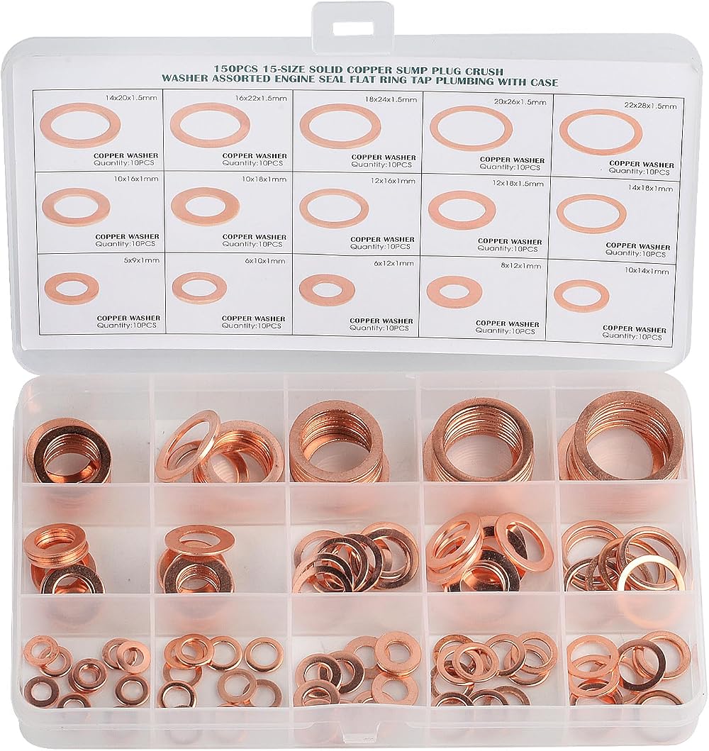 Xiaomoyu Copper Washers Assorted Kit 150 Pcs M5-M22 with Storage Box