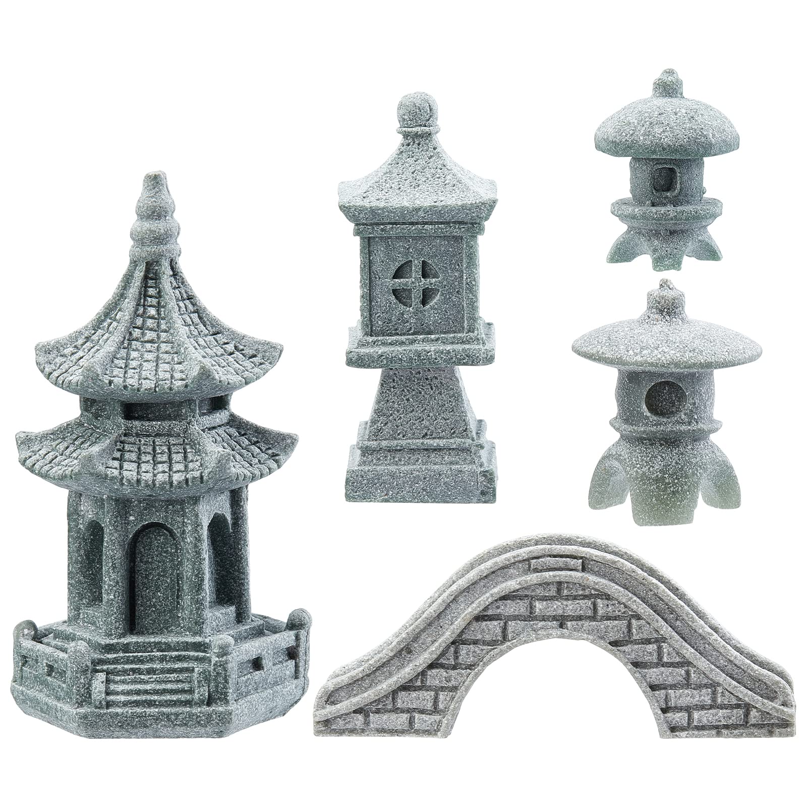 SUPERFIDINGS 5 Styles Japanese Pagoda Lamp Lantern Stone Pagoda Lantern Garden Statue Footbridge Figurines for Landscape Balcony Garden Patio Porch Yard Art Ornament