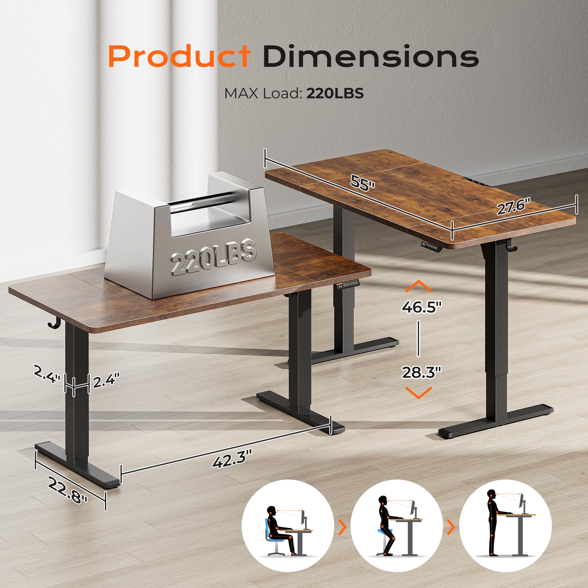 Huuger 55 x 28 Large Electric Standing Desk, Height Adjustable Computer Desk, 27.6