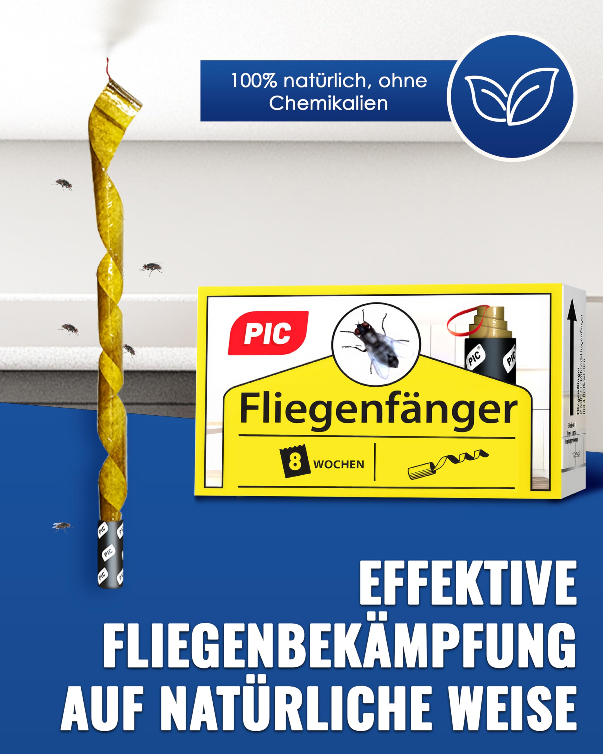 PIC Fliegenfänger 16x – Fliegenfalle Innenbereich ohne Chemie – Fliegenfänger Klebestreifen & Fliegenband – Fliegenfalle Klebefalle gegen Fliegen in der Wohnung – ohne Einsatz von Fliegenspray 2